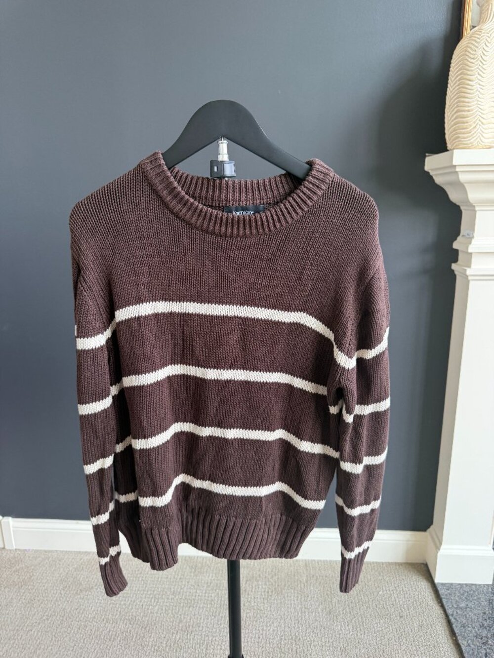 Karen Kane Brown Cream Striped Crewneck Sweater M